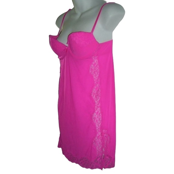 Victorias Secret Lingerie Pink Bows Lace Nightie Sexy Barbie Coquette Pinup Slip - Picture 3 of 10